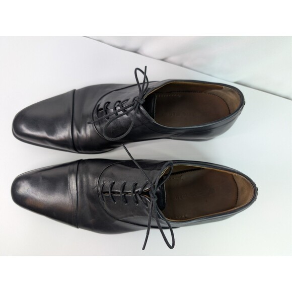 ZARA Man Shoes 44 US 11 Men's Black Leather Oxford Derby Lace Up Dress Cap Toe - Picture 3 of 13